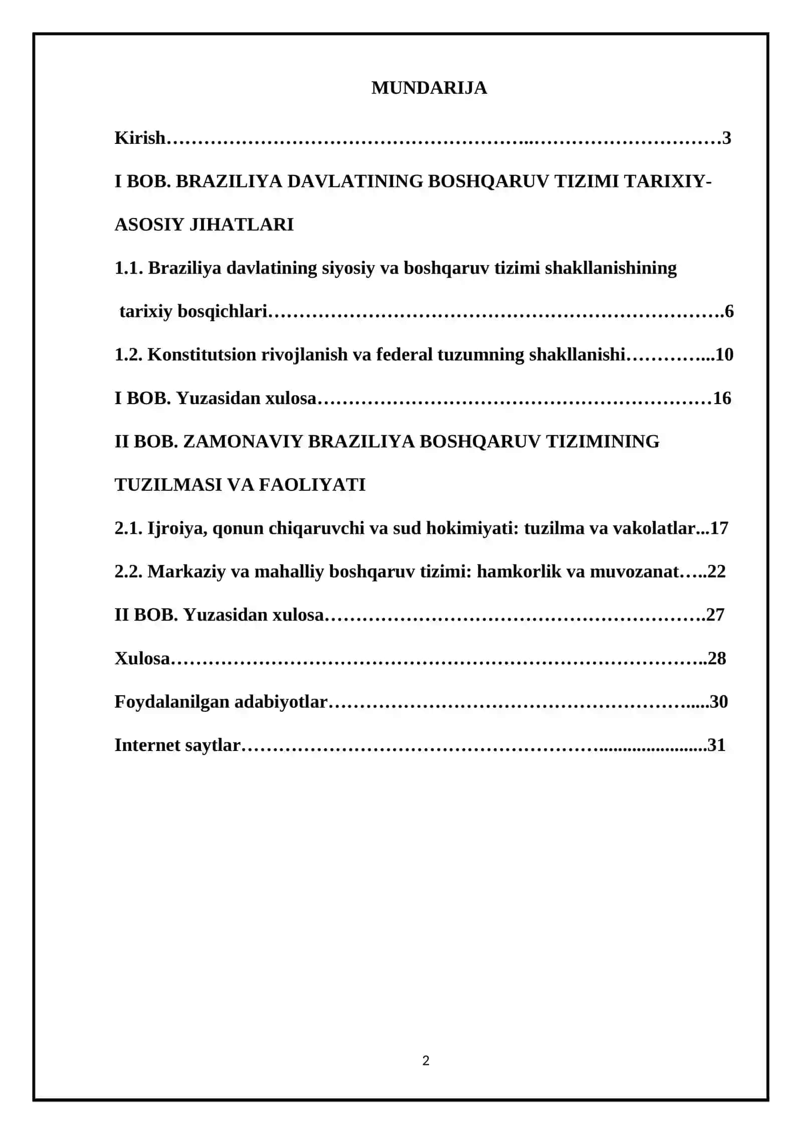 Braziliya davlatining boshqaruv tizimi KURS ISHI 2