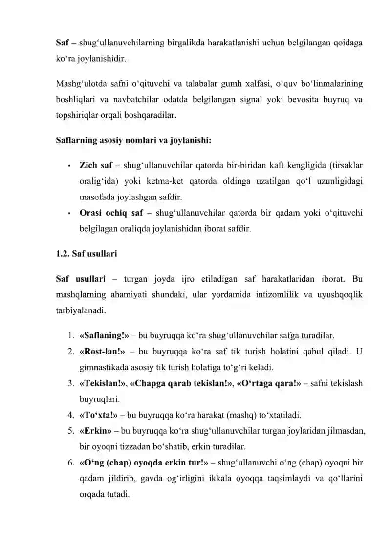 Saf mashqlarining umumiy qoidalari 2
