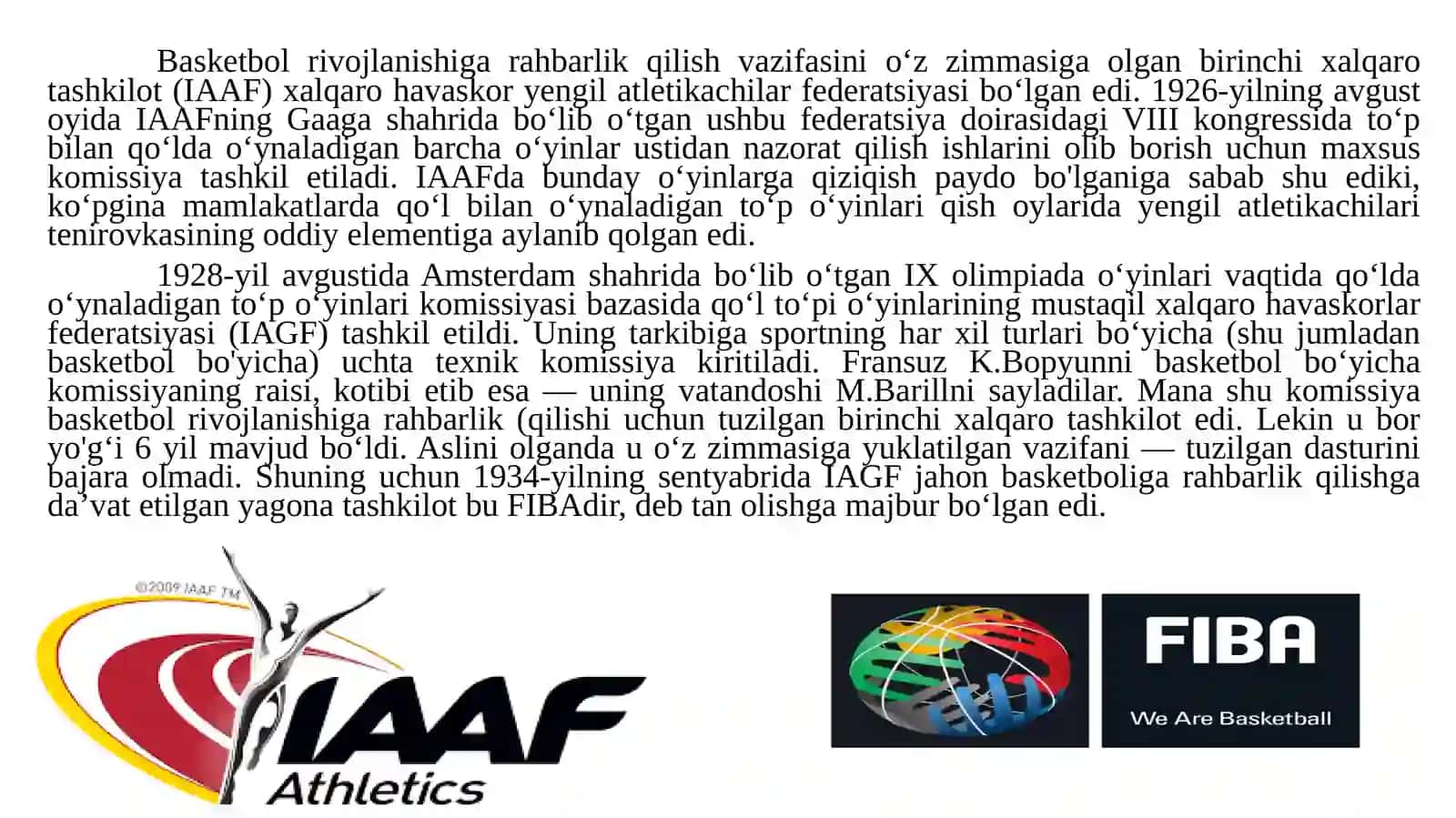 Xalqaro basketbolittifoqiFIBAning tuzilishi va tashkil topishi to’g’risida nazariy na’lumot 2