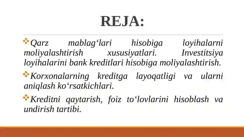Qarz mablag‘lari hisobiga investitsiya loyihalarini moliyalashtirish 2