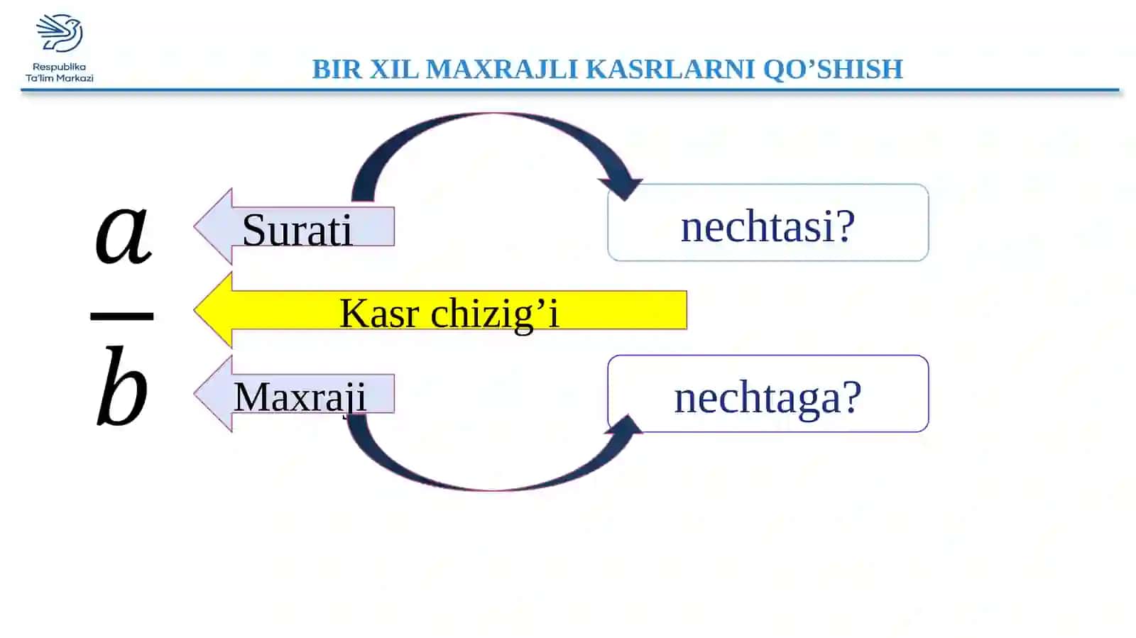 Bir xil maxrajli kasrlarni qo'shish 2