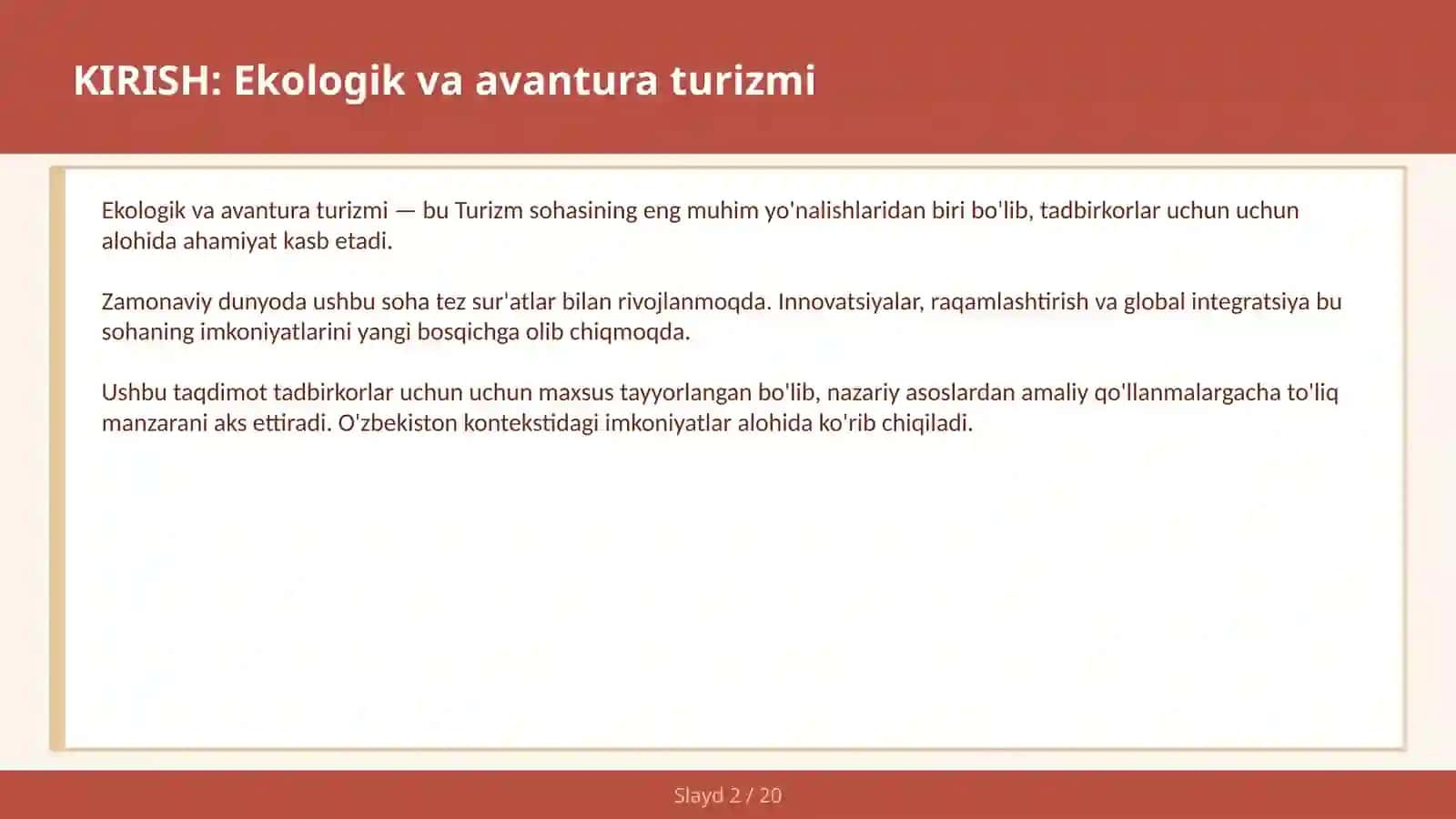 Ekologik va avantura turizmi 2