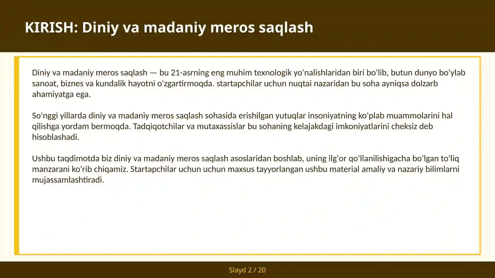 Diniy va madaniy meros saqlash 2