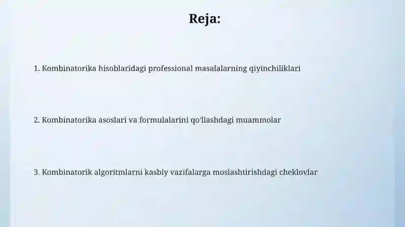 Kasbiy kombinator hisob-kitoblari 2
