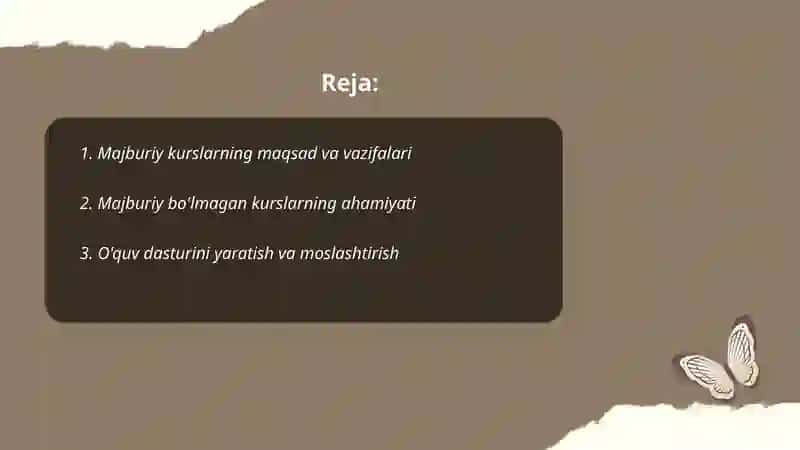 Chet tili o'qitishda majburiy va majburiy bo'lmagan kurs jarayonini tashkil etish va amalga oshirish 2