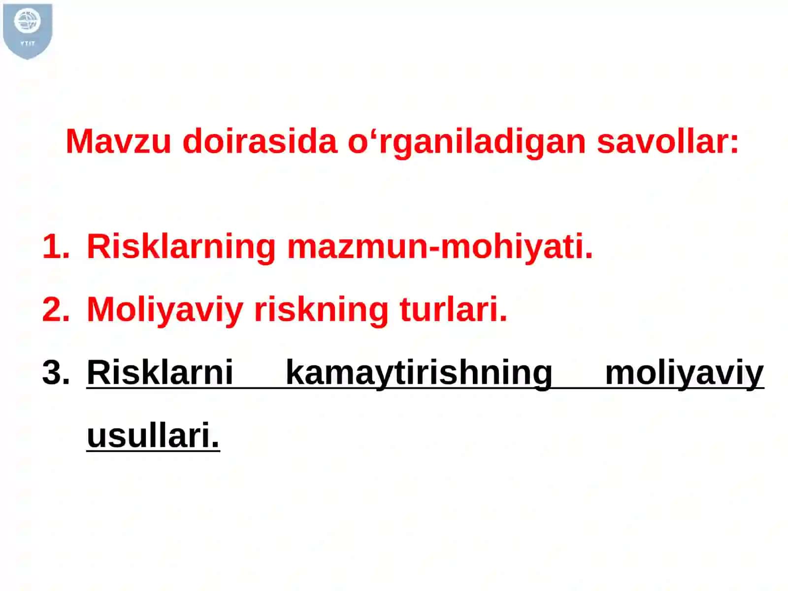 MOLIYAVARISKLAR: BOZOR RISKI 2