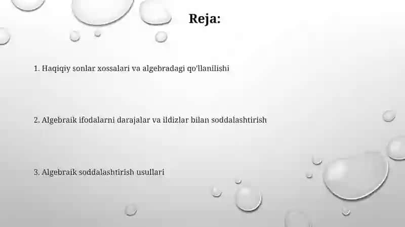 Algebraik amallar va ularning xossalari 2