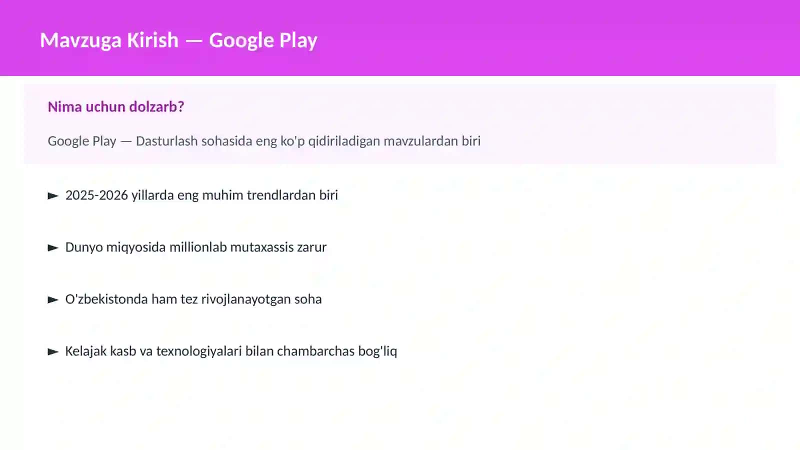Google Play — Mobile Dasturlash sohasining muhim bo'limi 2