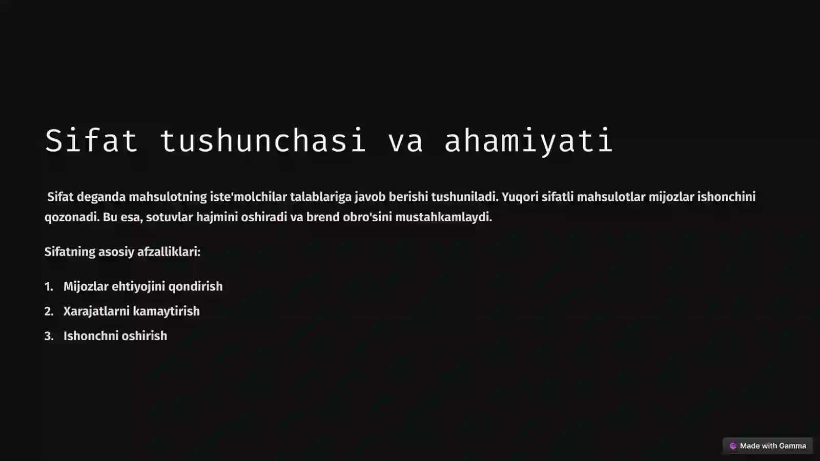 SANOAT MAHSULOTLARINING SIFATI VA UNING RAQOBATBARDOSHLIGI 2