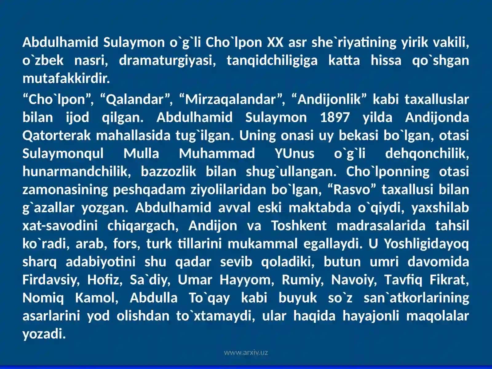 АbdulhаmidSulаymono`g`liCho`lpon 2