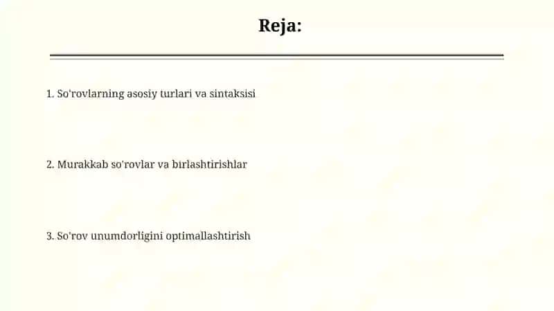 SQL tilida so'rovlar bilanishlash 2