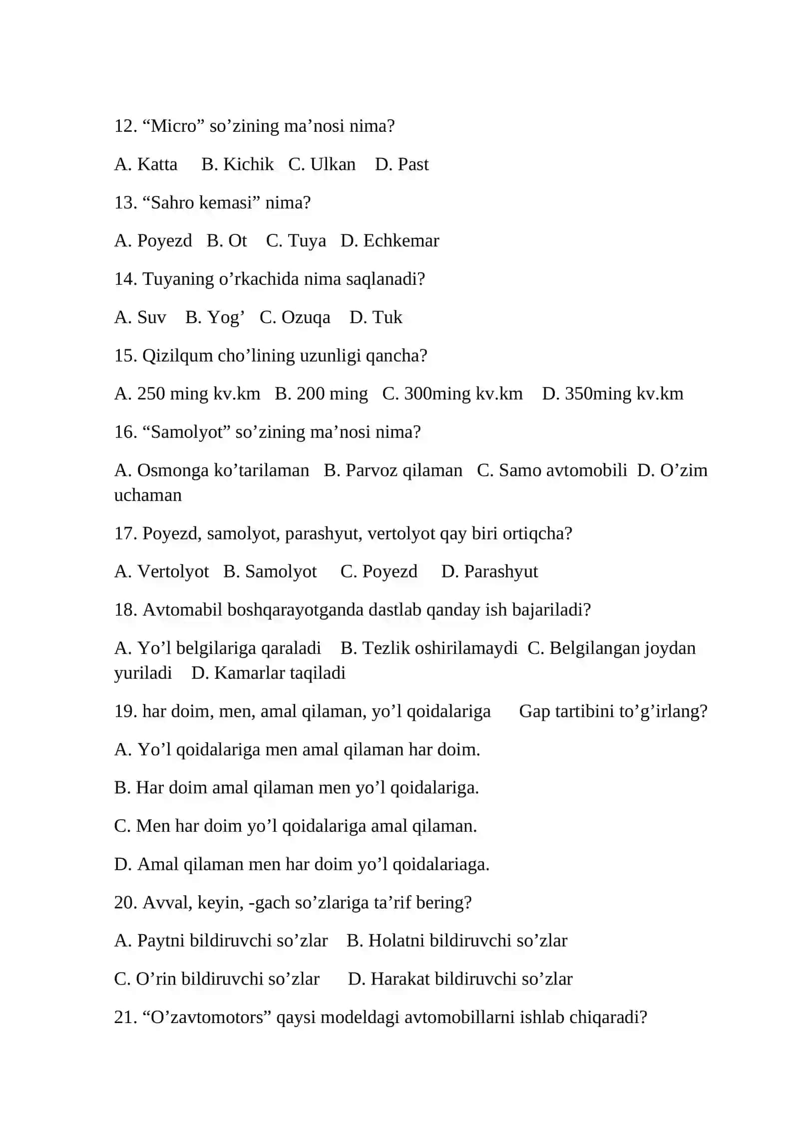 6-sinf. 2–chorak. Test 2