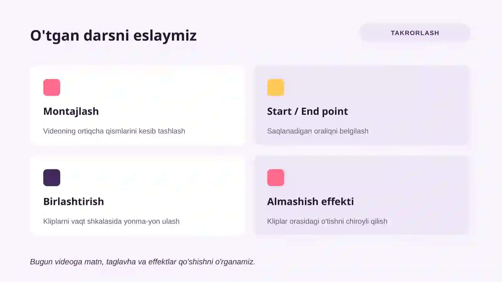 Matnli slayd va titr yaratish, izoh va subtitr qo'shish, animatsiya va effektlar qo'shish 2