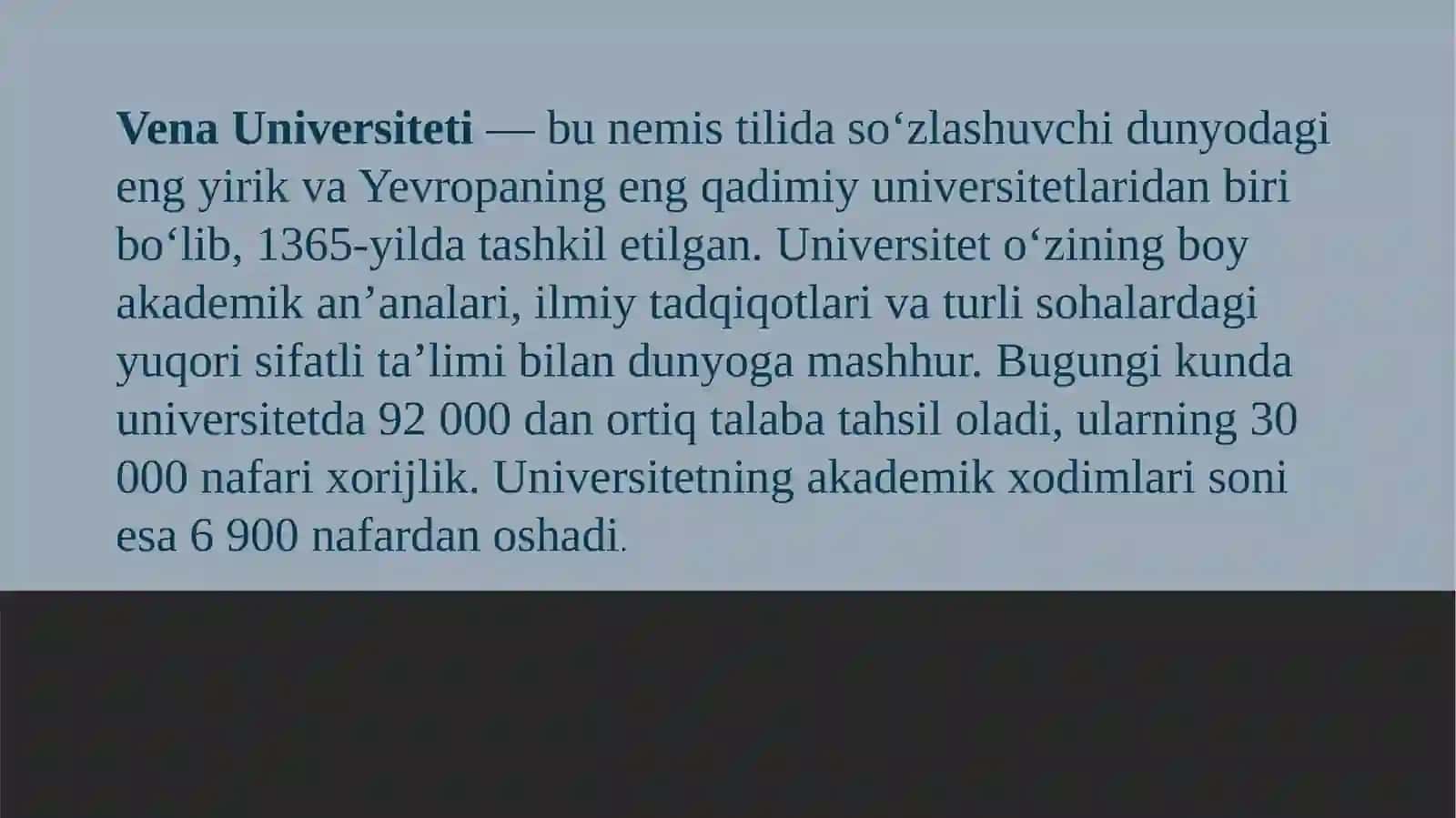 Vena Davlat universiteti data’lim jarayoni 2