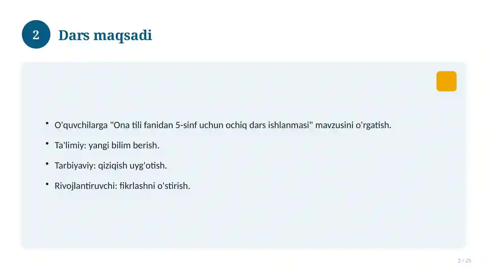 Ona tili fanidan 5-sinf uchun ochiq dars ishlanmasi 2
