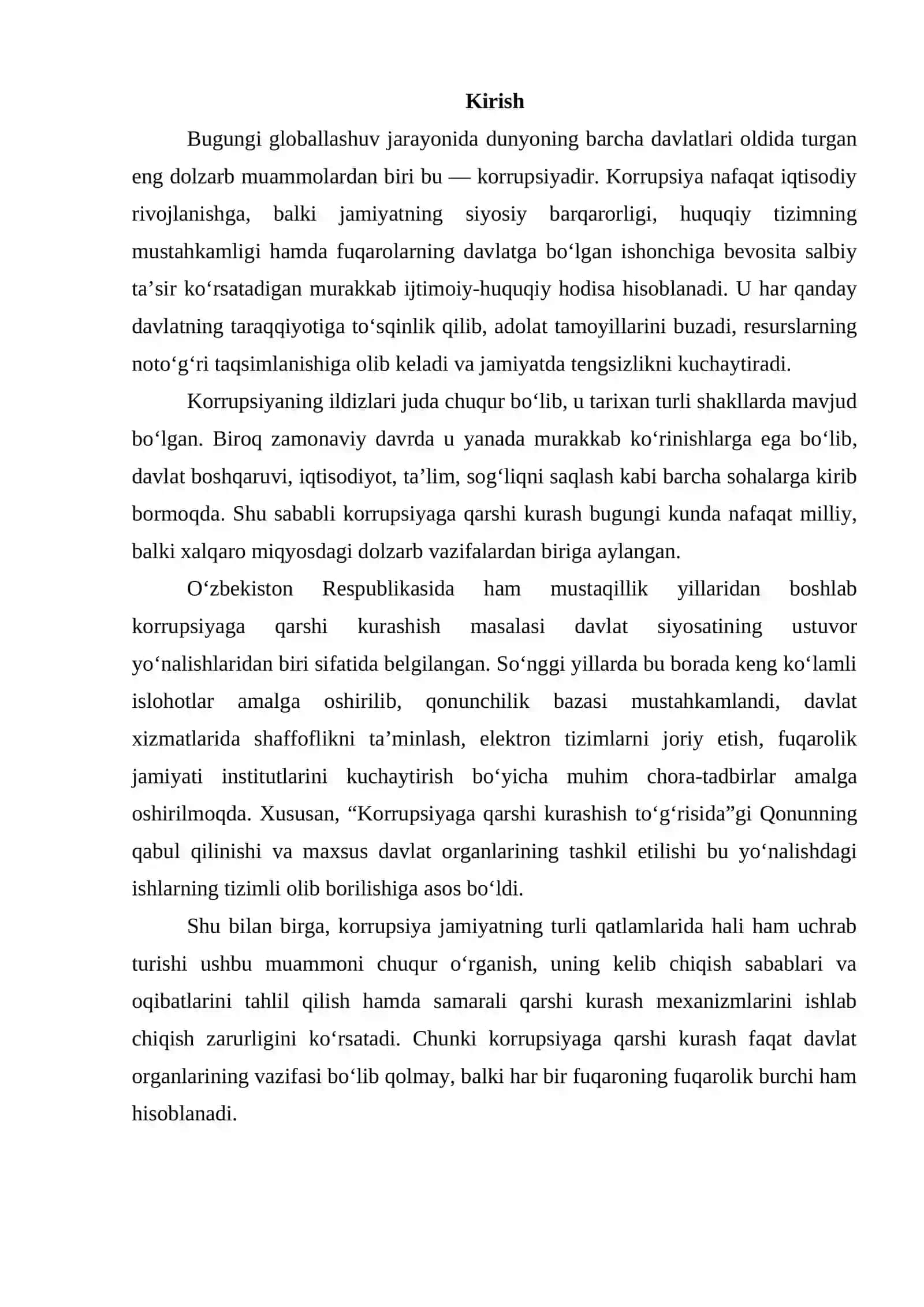 Korrupsiyaning mohiyati va uning oqibatlari. O‘zbekistonda korrupsiyaga qarshi kurash mexanizmlari 2