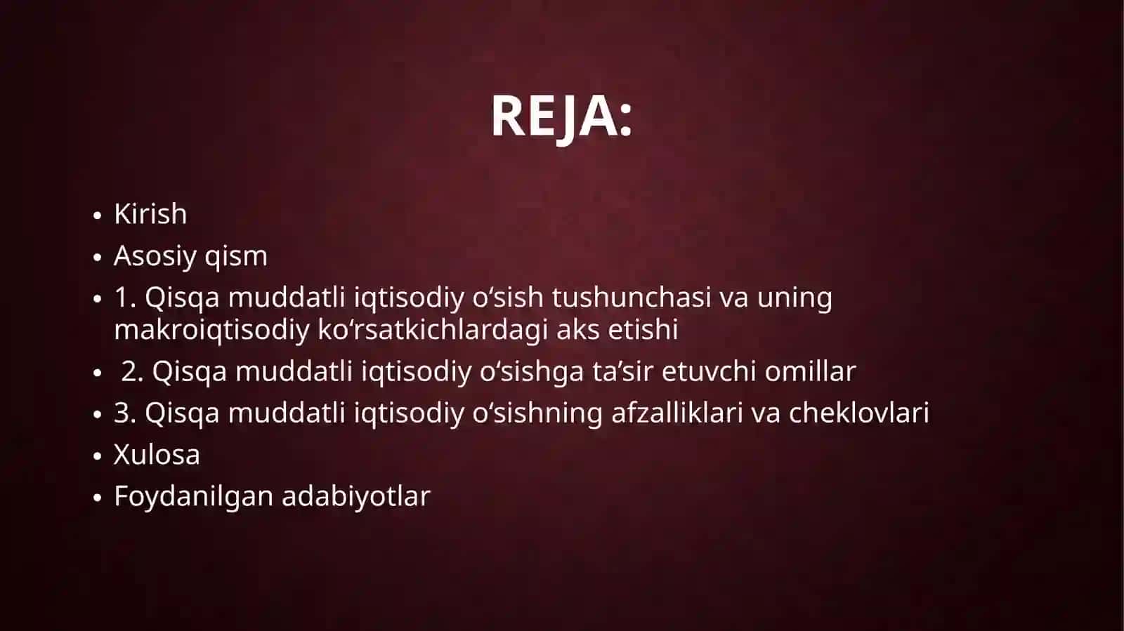Qisqa muddatli iqtisodiy o’sish 2
