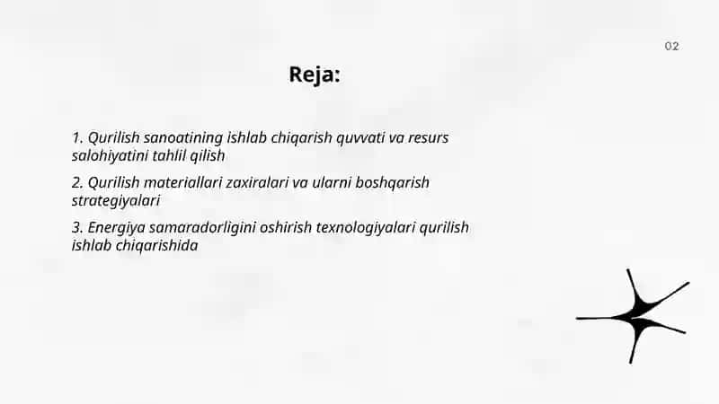 Qurilish industriyasining ishlab chiqarish va resurs salohiyati va undan oqilona foydalanish yo'llari 2