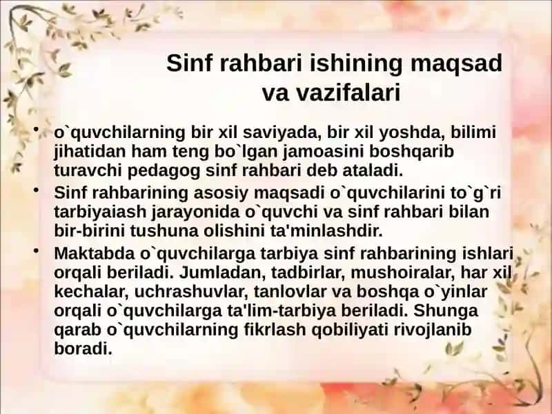 Sinf Rahbarining Vazifalari 2