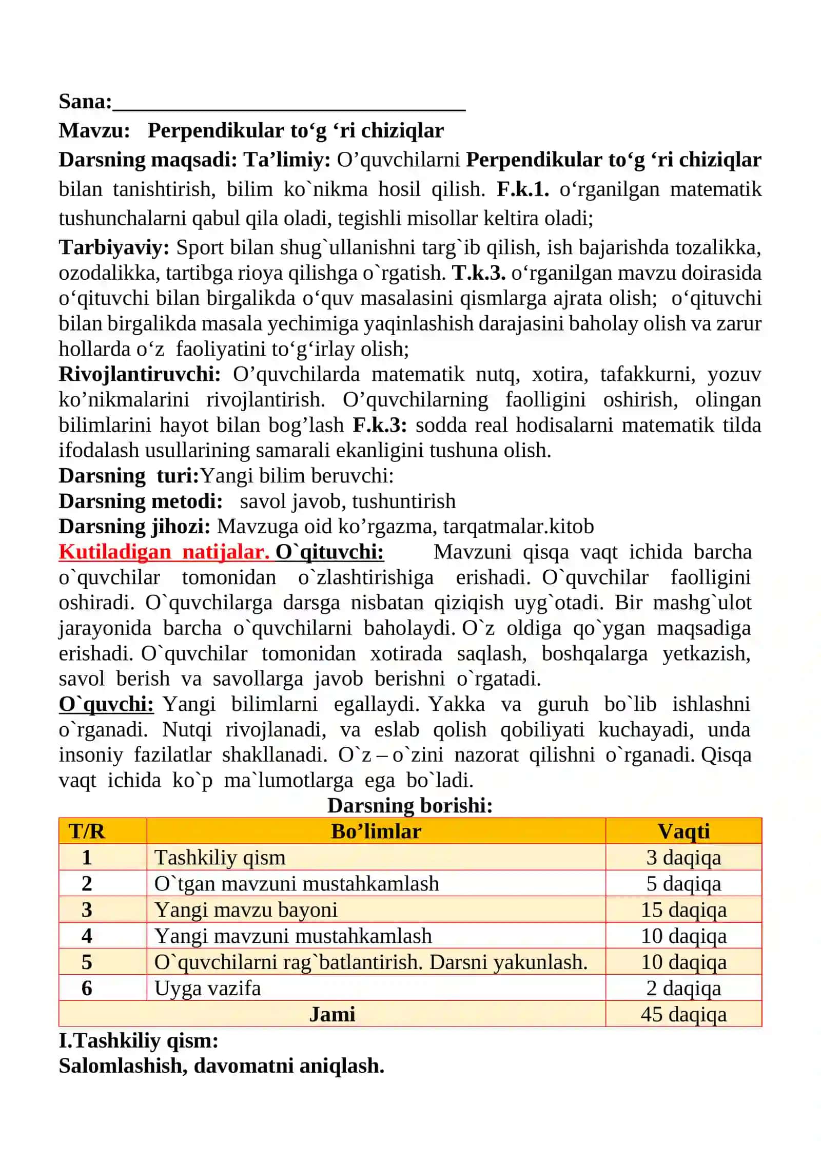 Perpendikular to‘g‘ri chiziqlar mavzusida 3-sinf Matematika fanidan dars ishlanmasi 2