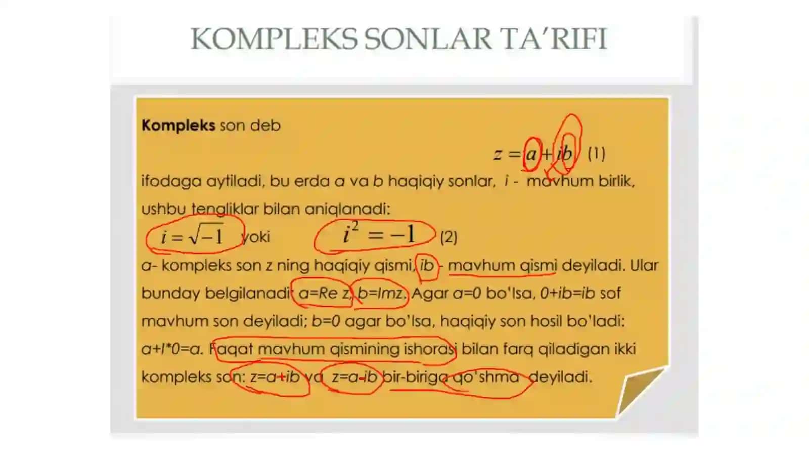 Kompleks sonlar va ular ustida amallar 2