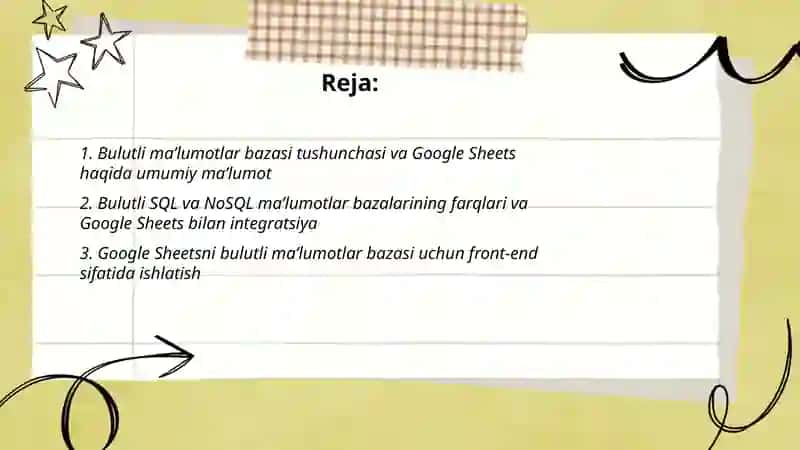Bulutli ma’lumotlar bazasi va Google Sheets 2