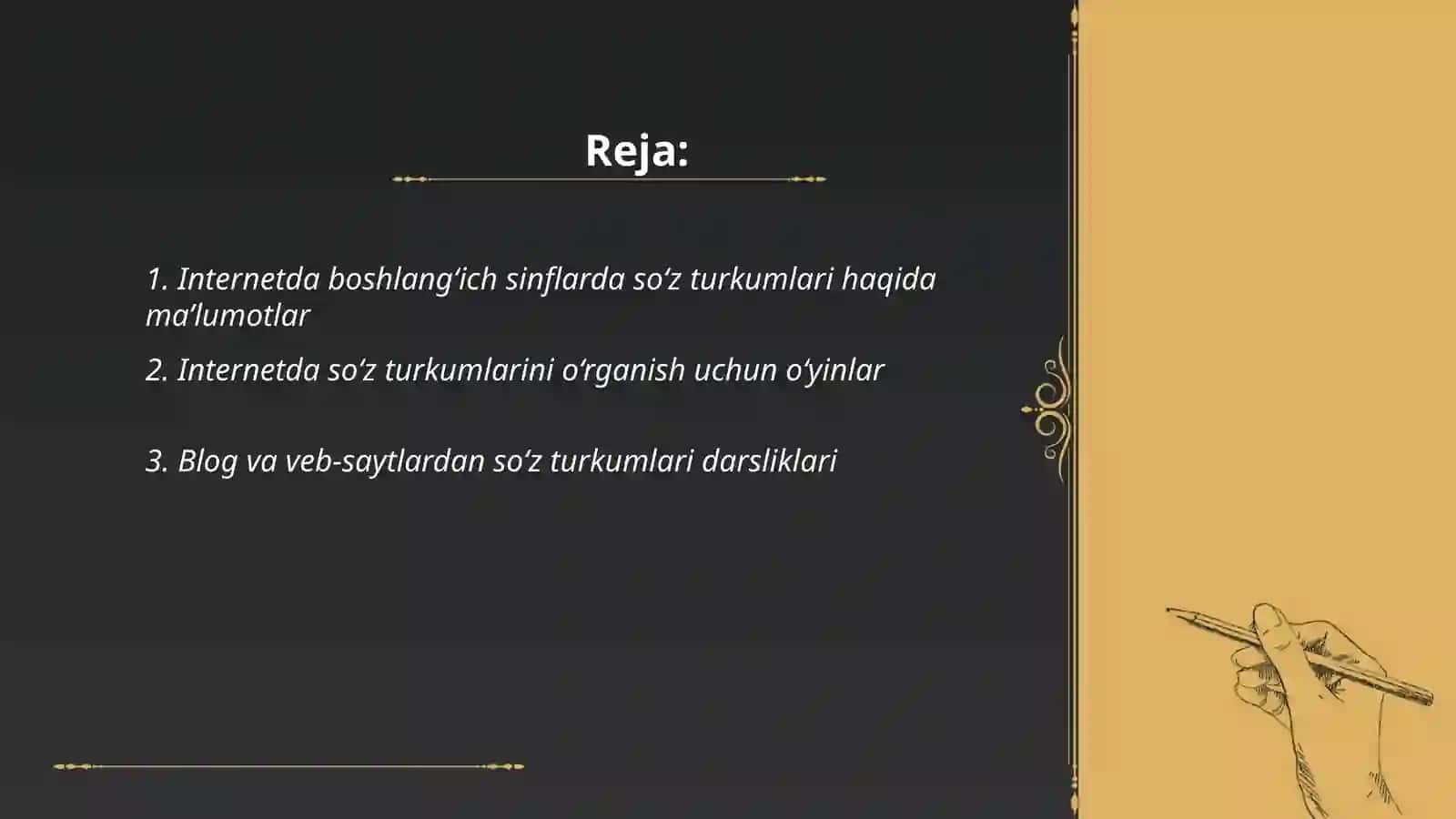 Internetdan boshlang'ich sinflarda sôz turkumlarini õrganishga oid ma'lumotlarni yiĝish 2