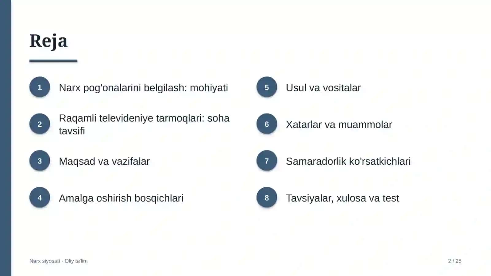 Raqamli televideniye tarmoqlarida narx pog'onalarini belgilash 2