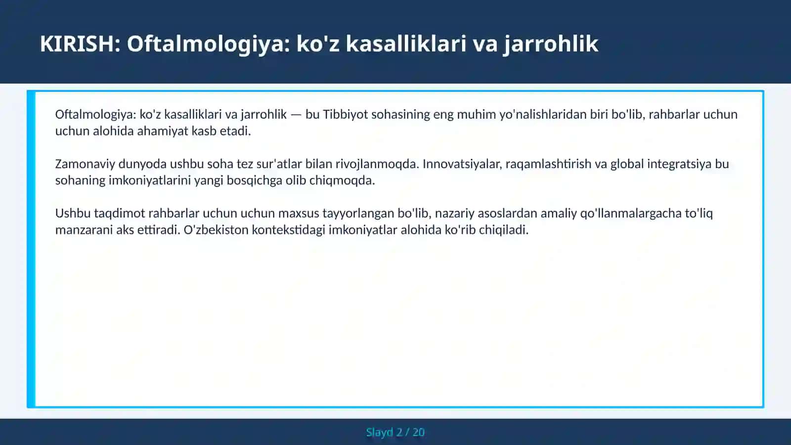 Oftalmologiya: ko'z kasalliklari va jarrohlik 2