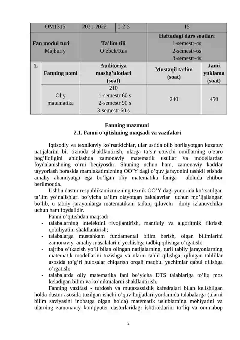 OLIY MATEMATIKA FAN DASTURI 2