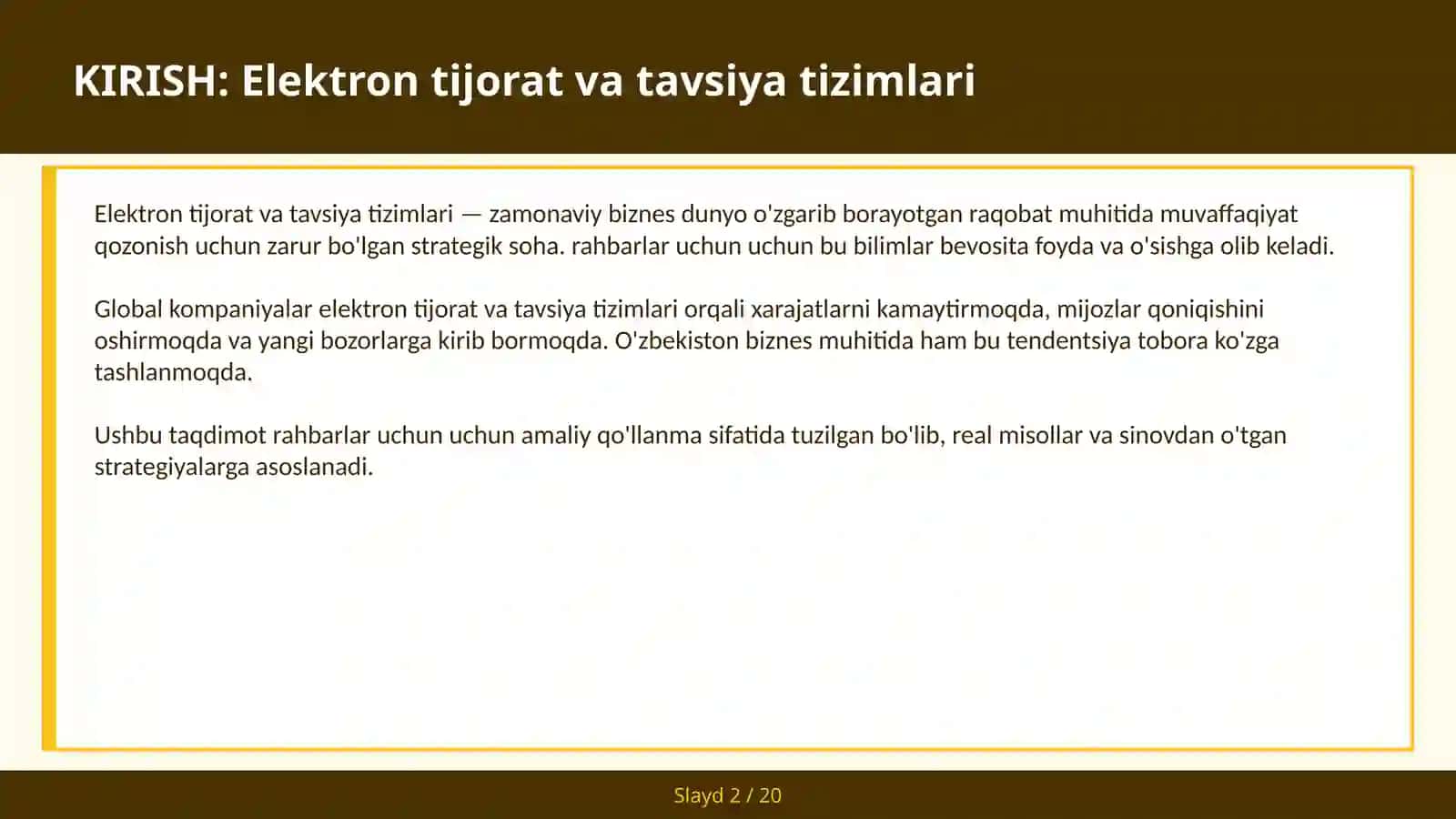 Elektron Tijorat va Tavsiya Tizimlari 2
