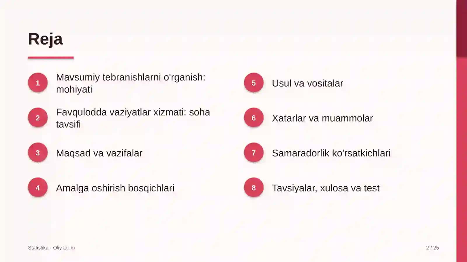 Favqulodda vaziyatlar xizmatida mavsumiy tebranishlarni o'rganish 2