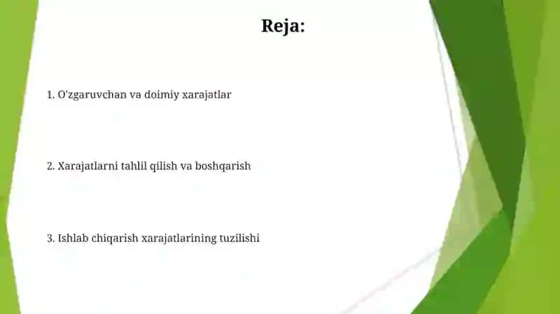 Ishlab chiqarish xarajalatlar tarkibi 2