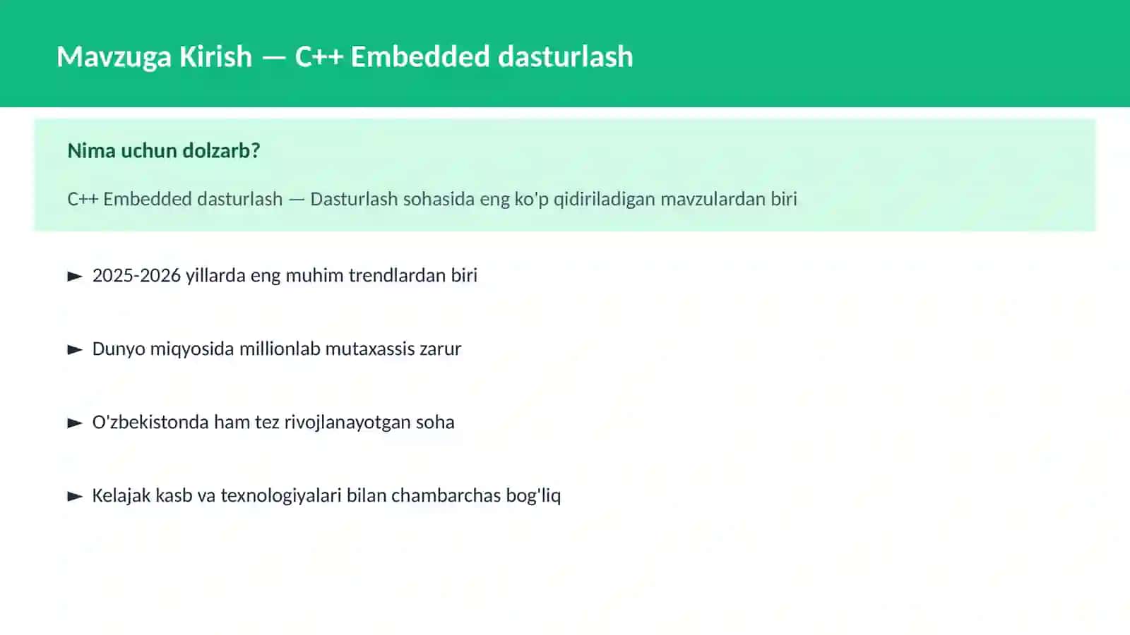 C++ Embedded dasturlash 2