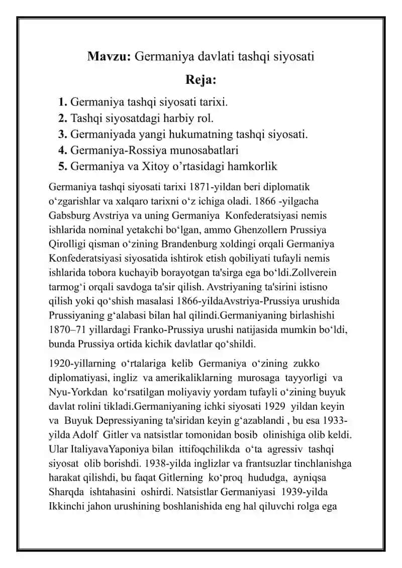 Germaniya davlati tashqi siyosati 2