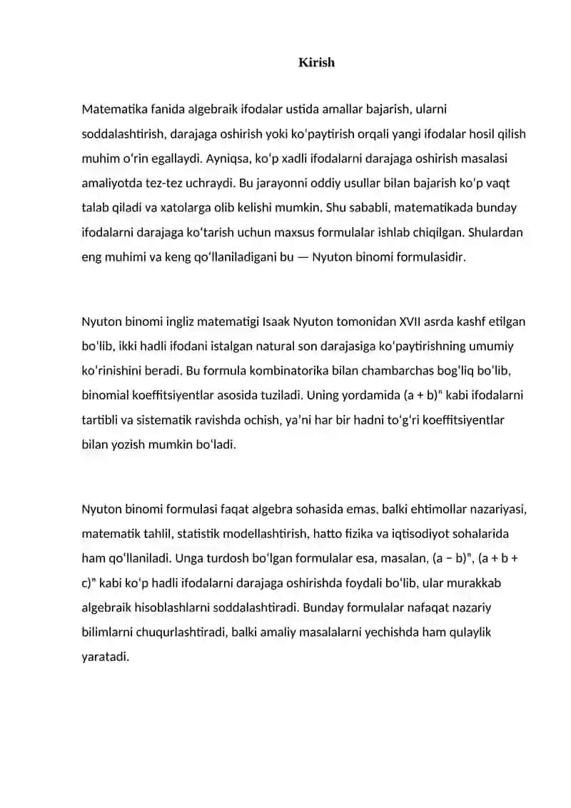 Nyuton binomi va unga turdosh bo’lgan formulalar 2
