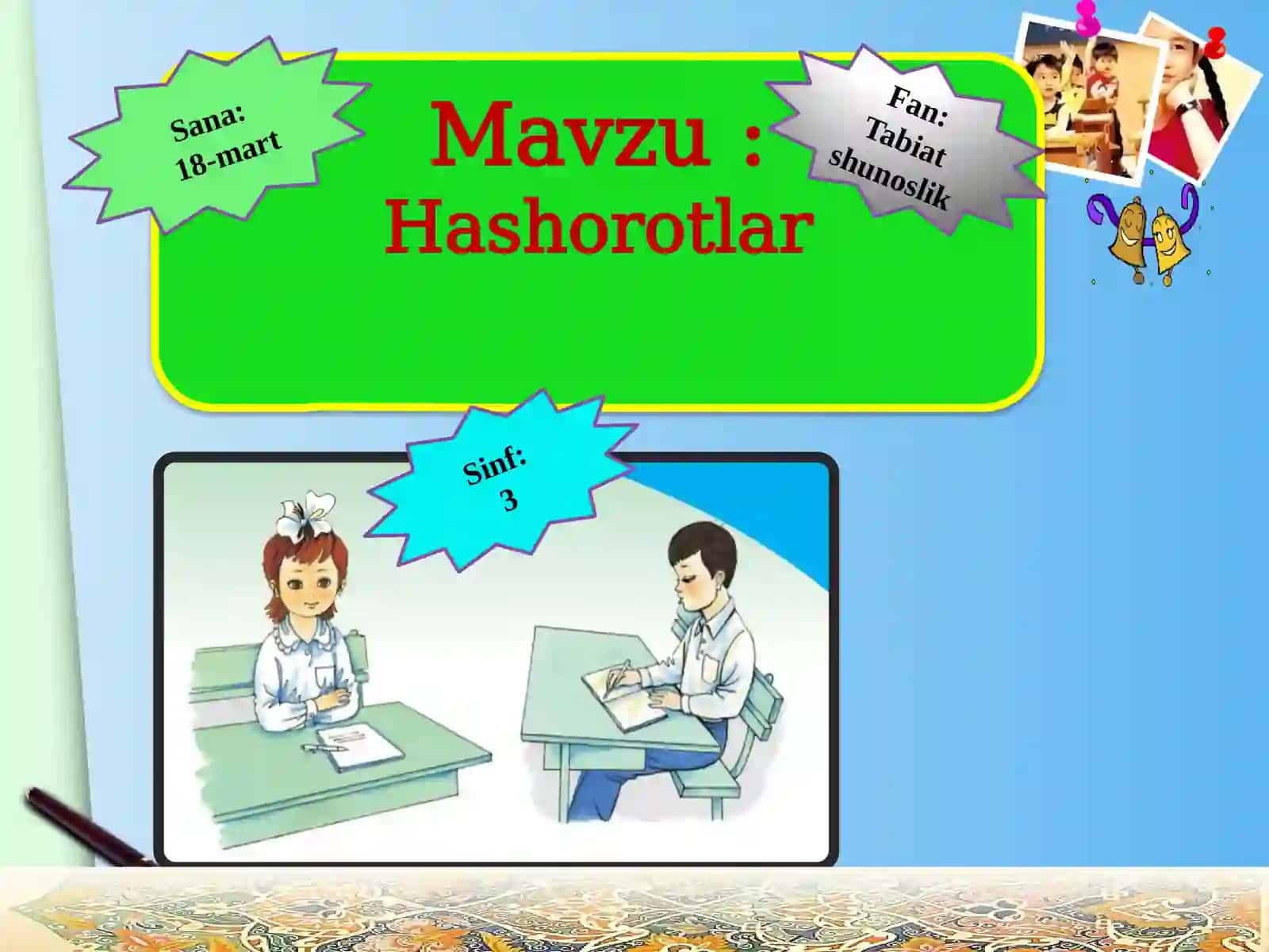 3-sinf Tabiiy Fan (Science) Hasharotlar mavzusida dars ishlanma 2
