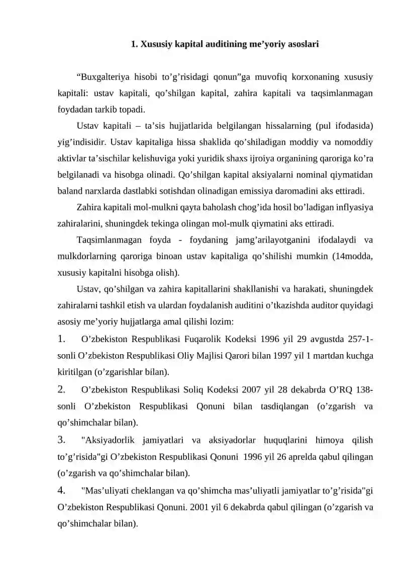 Xususiy kapital auditining mе’yoriy asoslari 2
