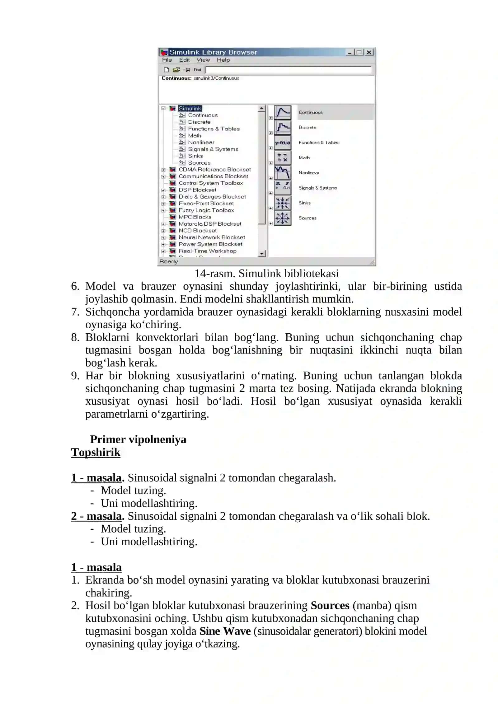 Qurilmаlаrni mоdеllаshtirish uchun Simulink bibliotekasidan foydalanish 2