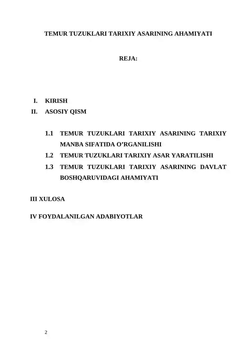 TEMUR TUZUKLARI TARIXIY ASARINING AHAMIYATI 2