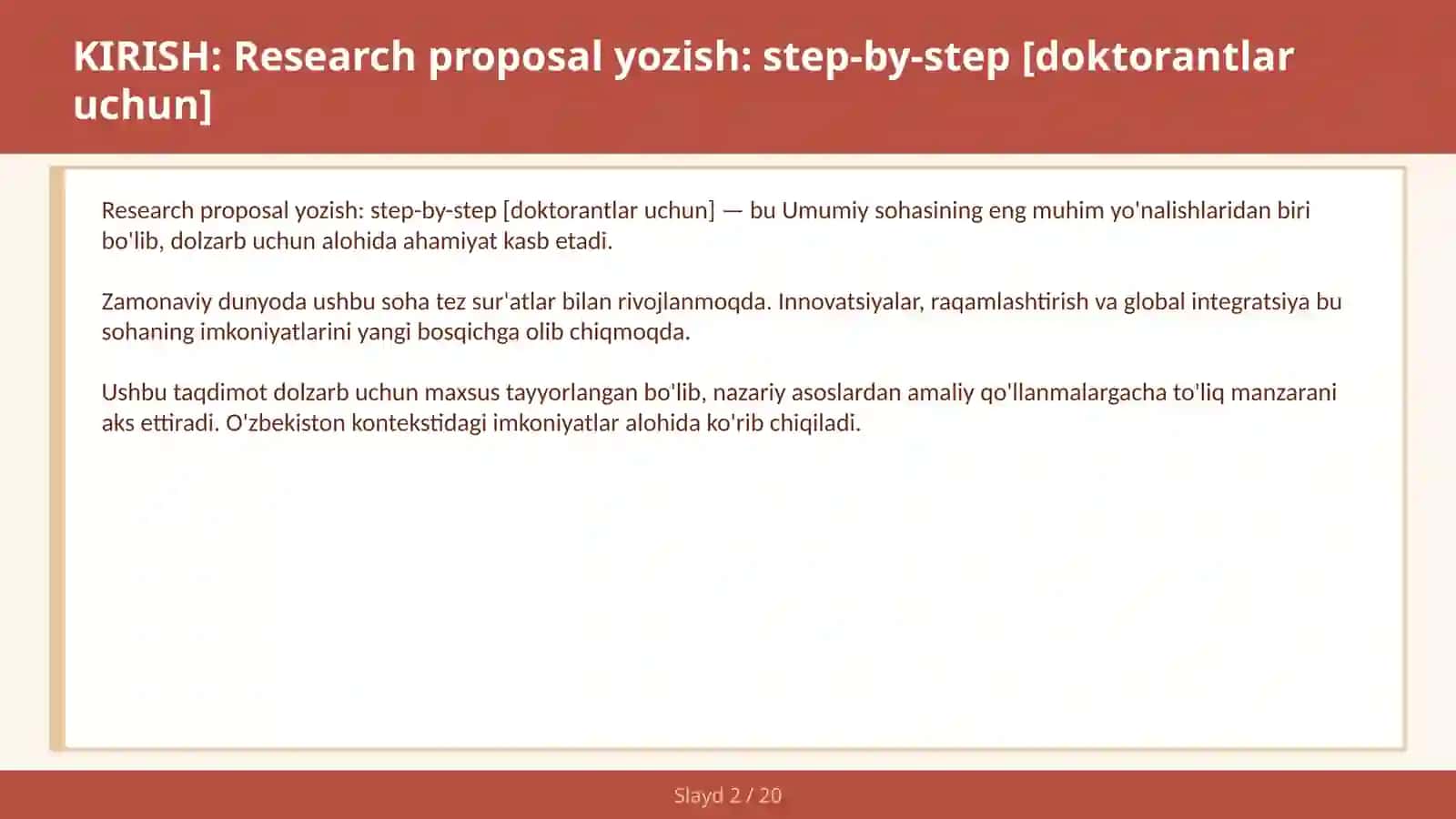 Research proposal yozish: step-by-step [doktorantlar uchun] 2