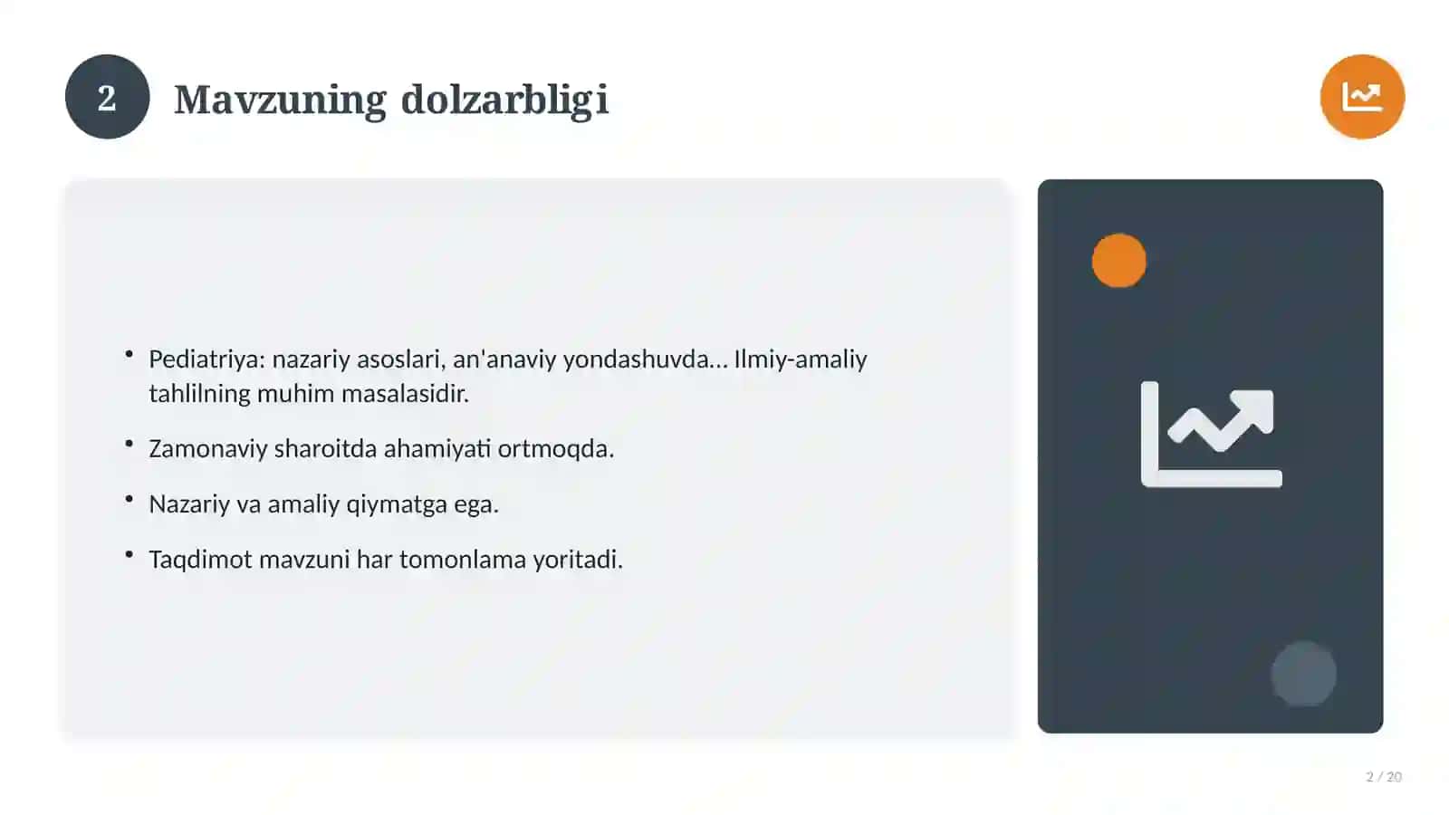 Pediatriya: nazariy asoslari, an'anaviy yondashuvda (Amaliyot hisoboti) 2