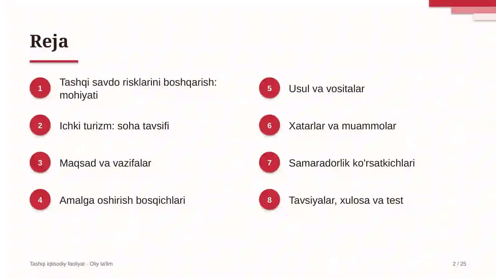 Ichki turizmda tashqi savdo risklarini boshqarish 2