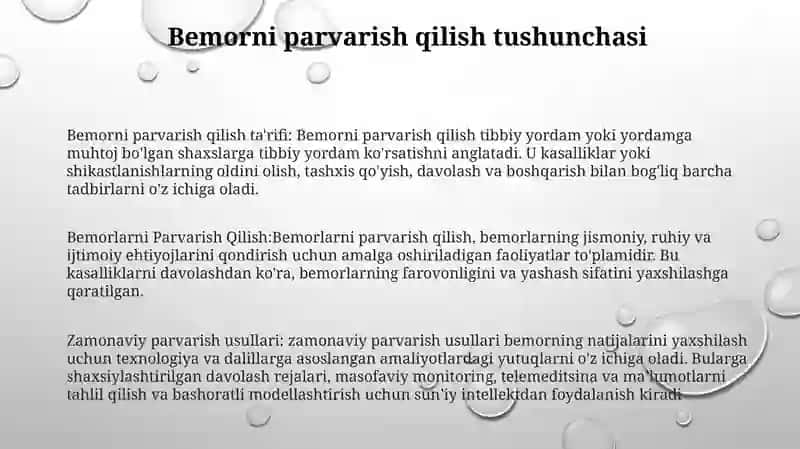 Bemorlarni Parvarish Qilish 2