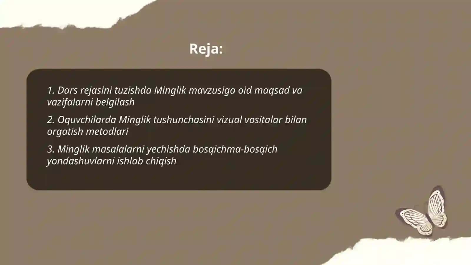 Minglik mavzularida darslar 2
