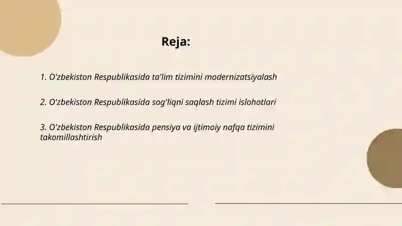 O'zbekiston Respublikasida ijtimoiy sohadagi islohotlar 2