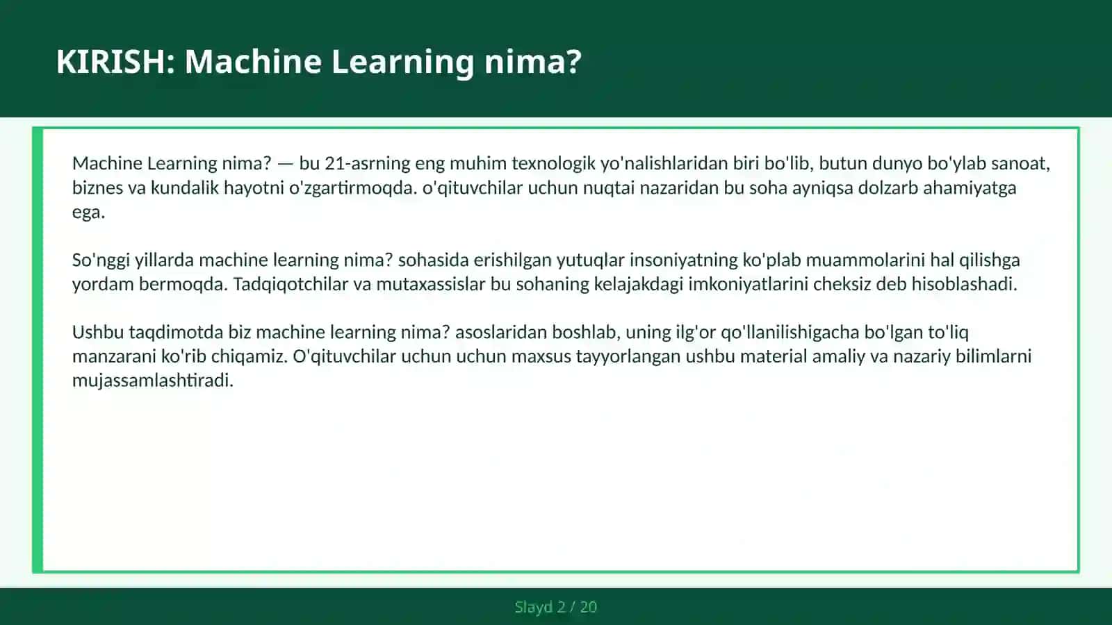 Machine Learning nima? 2