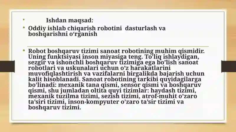 Oddiy ishlab chiqarish robotini dasturlash va boshqarish 2