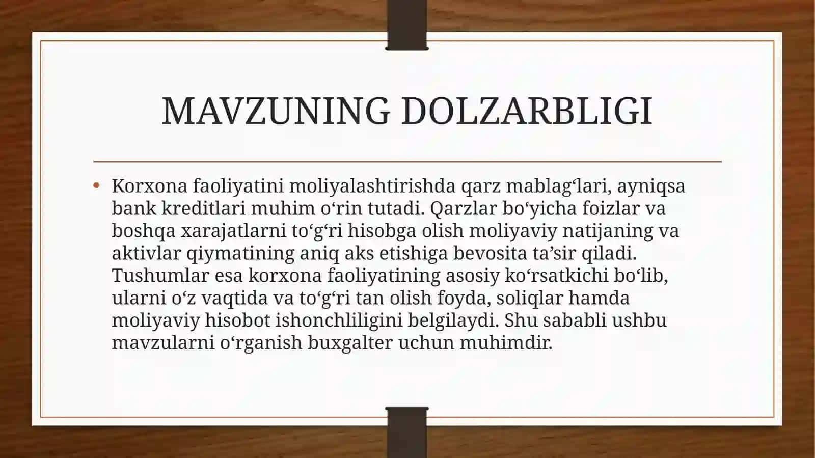 [Qarzlar bo‘yicha xarajatlar hisobi. Tushumlar hisobi] 2