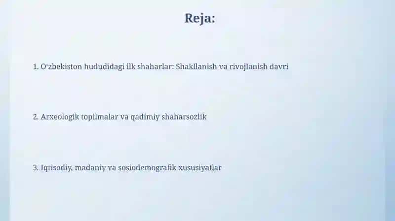Oʻzbekiston hududidagi ilk shaharlar 2